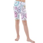 Cute Doodle Cartoon Seamless Pattern Kids  Mid Length Swim Shorts