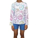 Cute Doodle Cartoon Seamless Pattern Kids  Long Sleeve Swimwear