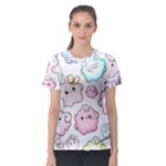 Cute Doodle Cartoon Seamless Pattern Women s Sport Mesh T-Shirt