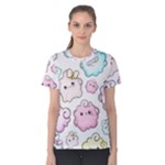 Cute Doodle Cartoon Seamless Pattern Women s Cotton T-Shirt