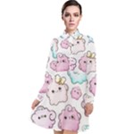 Cute Doodle Cartoon Seamless Pattern Long Sleeve Chiffon Shirt Dress