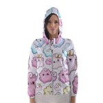 Cute Doodle Cartoon Seamless Pattern Women s Hooded Windbreaker