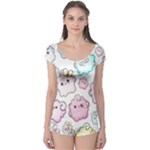 Cute Doodle Cartoon Seamless Pattern Boyleg Leotard 