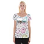 Cute Doodle Cartoon Seamless Pattern Cap Sleeve Top