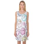 Cute Doodle Cartoon Seamless Pattern Sleeveless Satin Nightdress