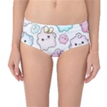 Cute Doodle Cartoon Seamless Pattern Mid-Waist Bikini Bottoms