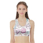 Cute Doodle Cartoon Seamless Pattern Sports Bra with Border