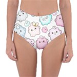 Cute Doodle Cartoon Seamless Pattern Reversible High-Waist Bikini Bottoms