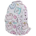 Cute Doodle Cartoon Seamless Pattern Rounded Multi Pocket Backpack
