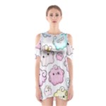 Cute Doodle Cartoon Seamless Pattern Shoulder Cutout One Piece Dress
