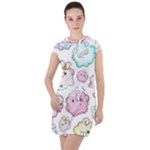 Cute Doodle Cartoon Seamless Pattern Drawstring Hooded Dress