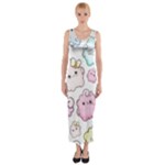 Cute Doodle Cartoon Seamless Pattern Fitted Maxi Dress