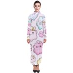 Cute Doodle Cartoon Seamless Pattern Turtleneck Maxi Dress