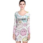 Cute Doodle Cartoon Seamless Pattern Long Sleeve Velvet Bodycon Dress