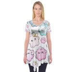 Cute Doodle Cartoon Seamless Pattern Short Sleeve Tunic 