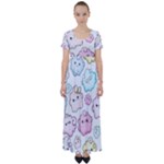 Cute Doodle Cartoon Seamless Pattern High Waist Short Sleeve Maxi Dress