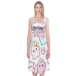 Cute Doodle Cartoon Seamless Pattern Midi Sleeveless Dress