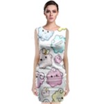 Cute Doodle Cartoon Seamless Pattern Classic Sleeveless Midi Dress
