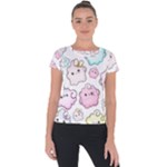 Cute Doodle Cartoon Seamless Pattern Short Sleeve Sports Top 