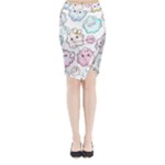 Cute Doodle Cartoon Seamless Pattern Midi Wrap Pencil Skirt