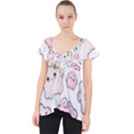 Cute Doodle Cartoon Seamless Pattern Lace Front Dolly Top