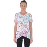 Cute Doodle Cartoon Seamless Pattern Cut Out Side Drop T-Shirt