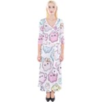 Cute Doodle Cartoon Seamless Pattern Quarter Sleeve Wrap Maxi Dress