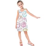 Cute Doodle Cartoon Seamless Pattern Kids  Sleeveless Dress