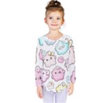 Cute Doodle Cartoon Seamless Pattern Kids  Long Sleeve T-Shirt