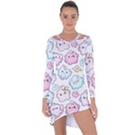 Cute Doodle Cartoon Seamless Pattern Asymmetric Cut-Out Shift Dress