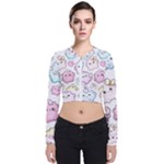 Cute Doodle Cartoon Seamless Pattern Long Sleeve Zip Up Bomber Jacket