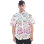 Cute Doodle Cartoon Seamless Pattern Men s Short Sleeve Shirt