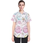 Cute Doodle Cartoon Seamless Pattern Women s Short Sleeve Shirt