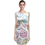 Cute Doodle Cartoon Seamless Pattern Sleeveless Velvet Midi Dress