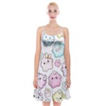 Cute Doodle Cartoon Seamless Pattern Spaghetti Strap Velvet Dress