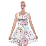 Cute Doodle Cartoon Seamless Pattern Velvet Skater Dress