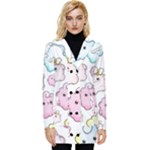 Cute Doodle Cartoon Seamless Pattern Button Up Hooded Coat 