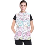 Cute Doodle Cartoon Seamless Pattern Women s Puffer Vest
