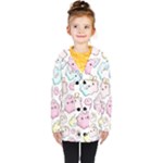 Cute Doodle Cartoon Seamless Pattern Kids  Double Breasted Button Coat