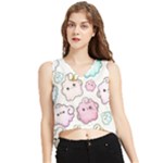 Cute Doodle Cartoon Seamless Pattern V-Neck Cropped Tank Top