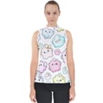 Cute Doodle Cartoon Seamless Pattern Mock Neck Shell Top