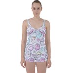 Cute Doodle Cartoon Seamless Pattern Tie Front Two Piece Tankini