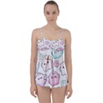 Cute Doodle Cartoon Seamless Pattern Babydoll Tankini Set