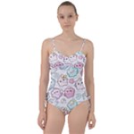 Cute Doodle Cartoon Seamless Pattern Sweetheart Tankini Set