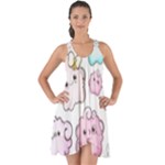 Cute Doodle Cartoon Seamless Pattern Show Some Back Chiffon Dress
