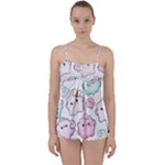 Cute Doodle Cartoon Seamless Pattern Babydoll Tankini Top