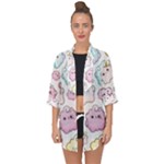 Cute Doodle Cartoon Seamless Pattern Open Front Chiffon Kimono