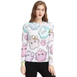 Cute Doodle Cartoon Seamless Pattern Women s Long Sleeve Rash Guard