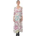 Cute Doodle Cartoon Seamless Pattern Button Up Boho Maxi Dress