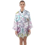Cute Doodle Cartoon Seamless Pattern Long Sleeve Satin Kimono